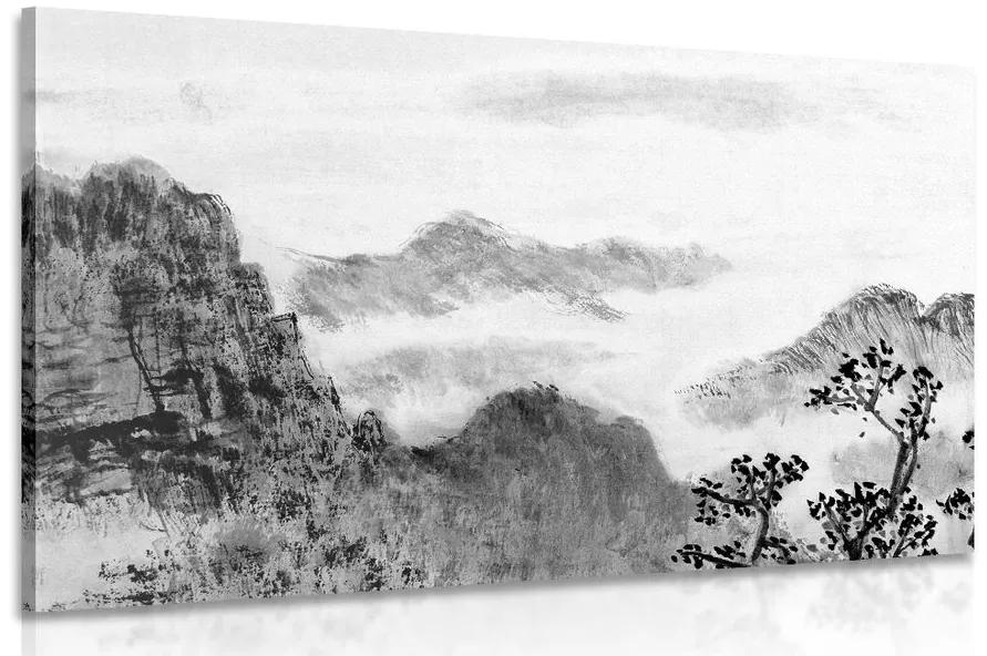 Obraz tradičná čínska maľba krajiny v čiernobielom prevedení Varianta: 120x80