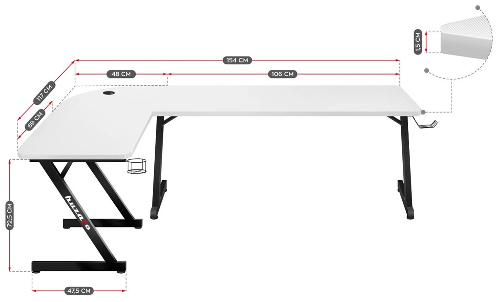 Herný stôl Huzaro Hero 7.0 White