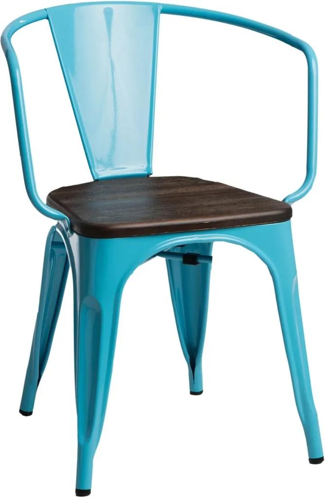Stolička Paris s područkami, drevený sedák kartáčovaná borovica Farba Modrá