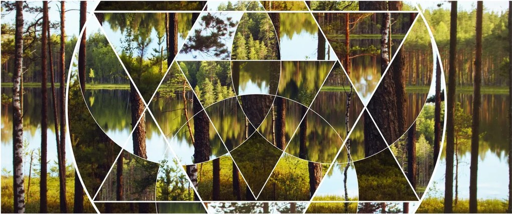 Obraz - Geometrická koláž na pozadí severských lesov (120x50 cm)