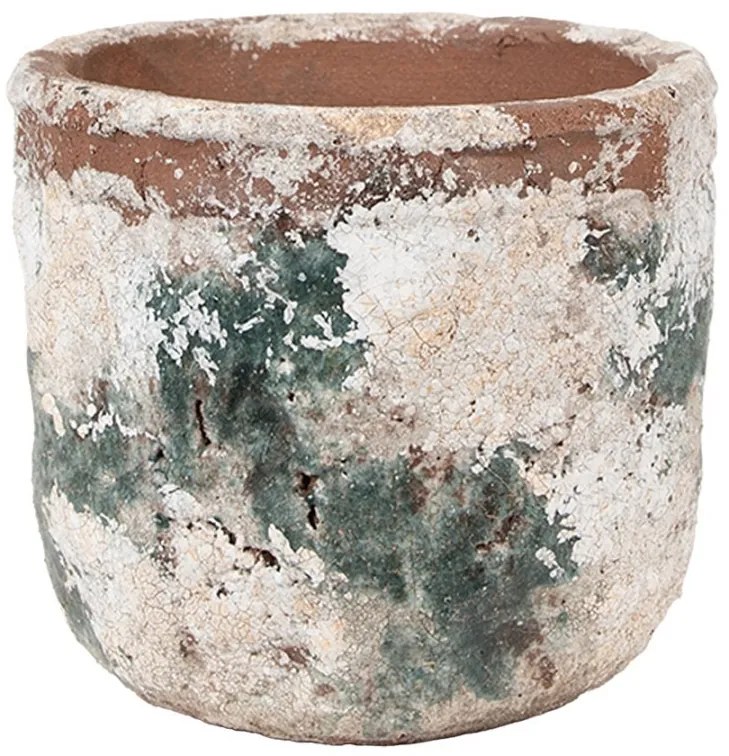 Dekoratívny béžovo-zelený antik terakotový kvetináč Teracci M - Ø 14*12 cm