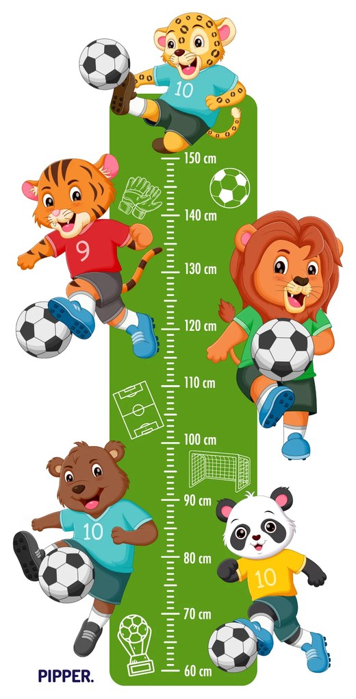 PIPPER. Textilná nálepka na stenu "Detský meter - Zvieratká futbalisti"