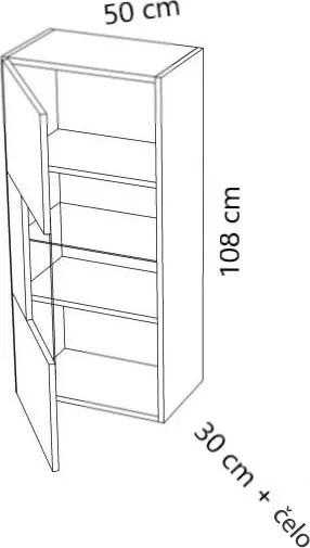 Závesná skrinka so sklenenou vitrínou MODERN - 50x30x108 cm - biela lesklá - push to open - ľavá