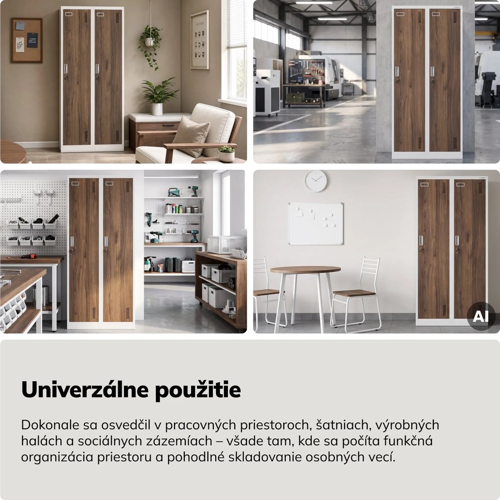 Zamestnanecká skrinka štvorkomorová biela/orech, 800x1800x500 mm: KACPER Eco Design