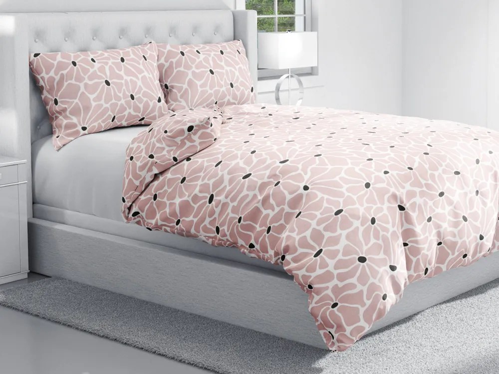Biante Bavlnené posteľné obliečky Sandra SA-483 Hnedoružové designové kvety na bielom Predĺžené 140x220 a 70x90 cm