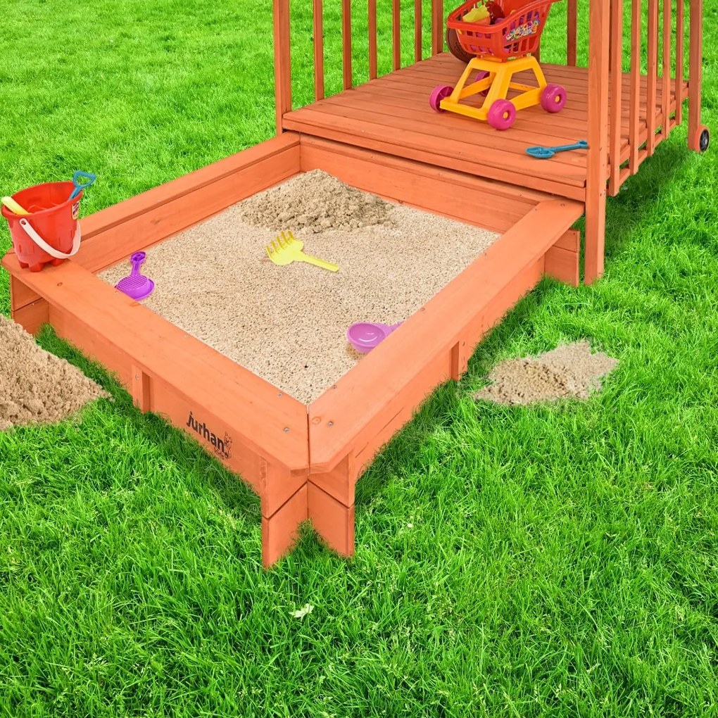 Pieskovisko s verandou HAPPY, 130x130x143cm, hnedá/zelená Jurhan