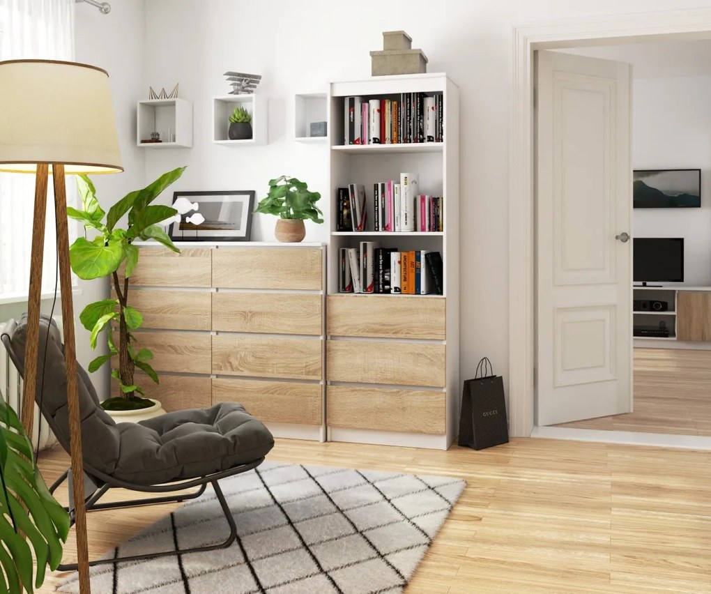 Knižnica Star 60 cm biela/dub sonoma