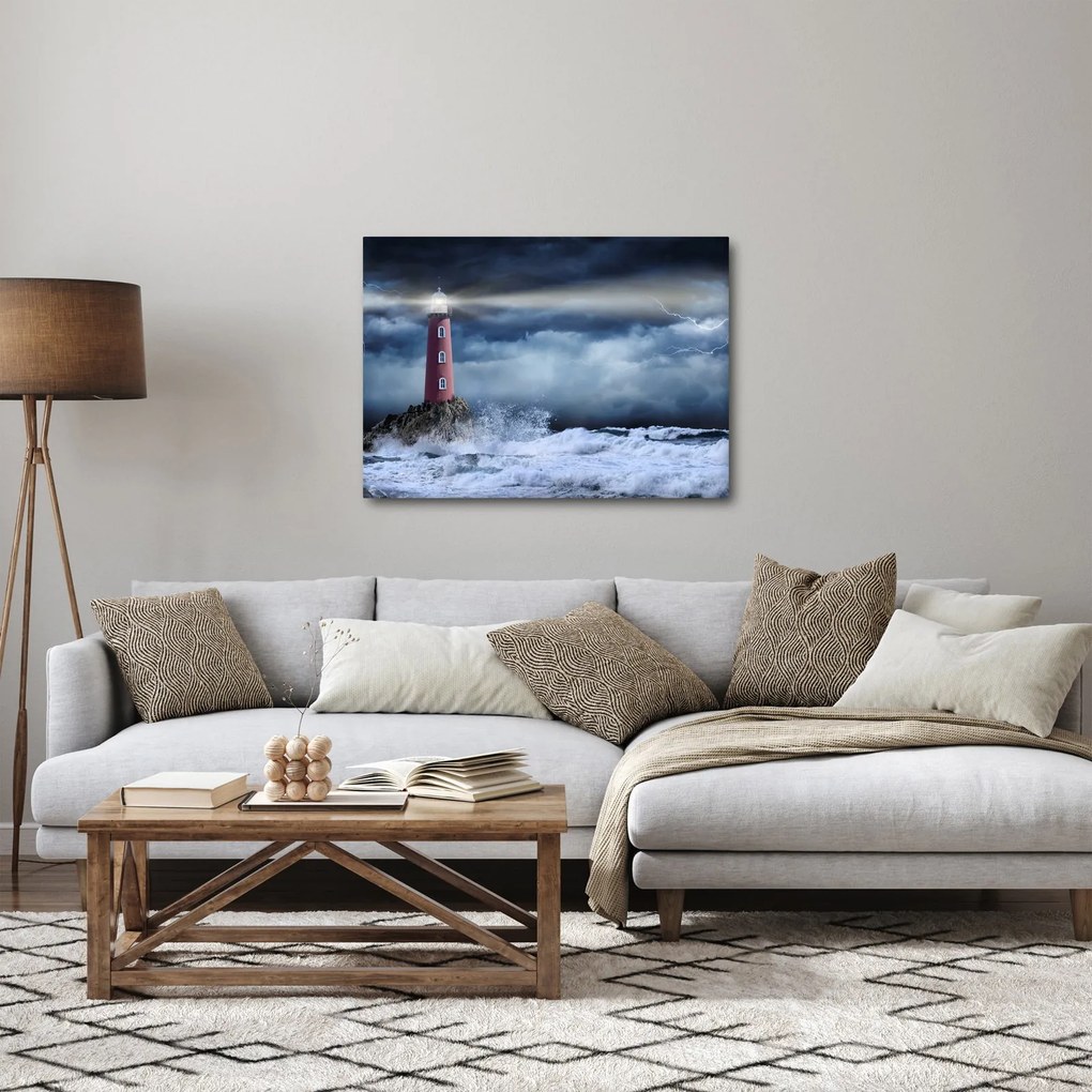 Obraz - Maják na útese (70x50 cm)