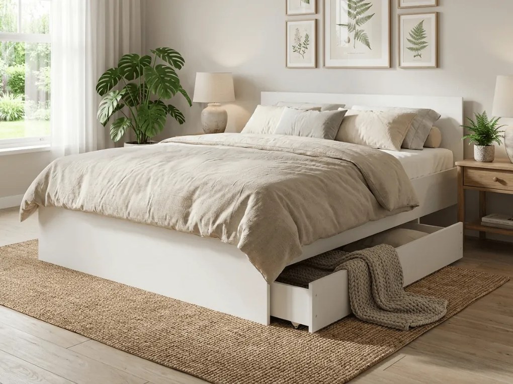 Posteľ ELISA 180 x 200 cm, biela Rošt: S latkovým roštom, Matrac: Matrac DELUXE 10 cm