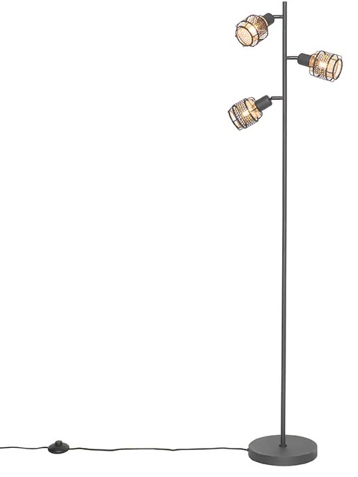 Dizajnová stojaca lampa čierna so zlatom 3-svetlo - Noud