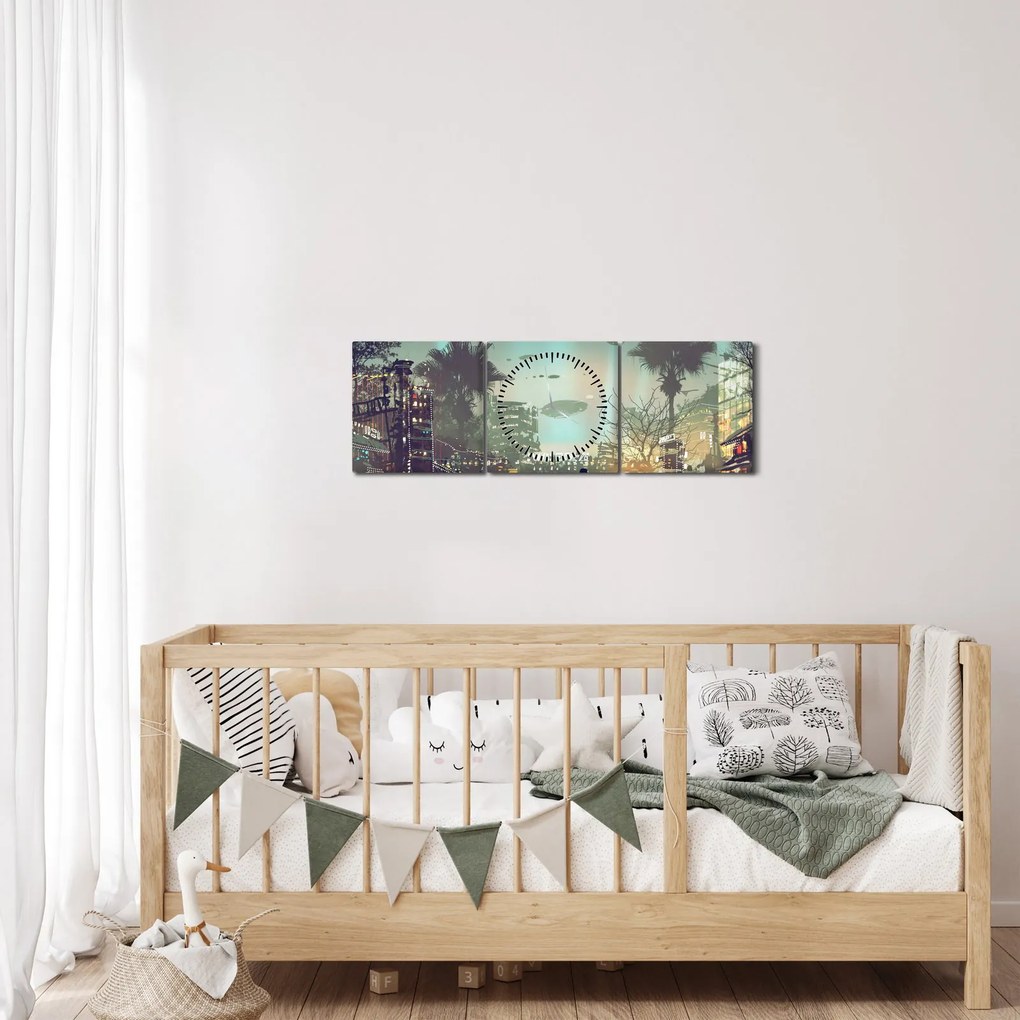 Obraz - mesto v budúcnosti (s hodinami) (90x30 cm)