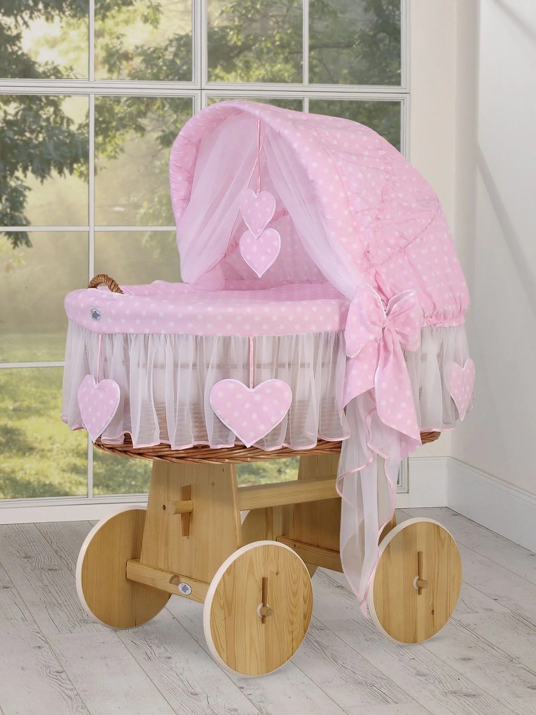 My Sweet Baby Postieľka Prútený košík/Prútená kapucňa- Amelie biele bodky na ružovej