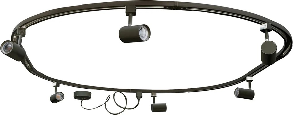 Moderný koľajnicový systém s 6 čiernymi bodovými svetlami, 1-fázový, oválny 100 cm - Iconic Jeana