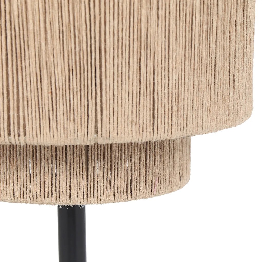 Japandi stolná lampa čierna s hnedým lanom - Smilla
