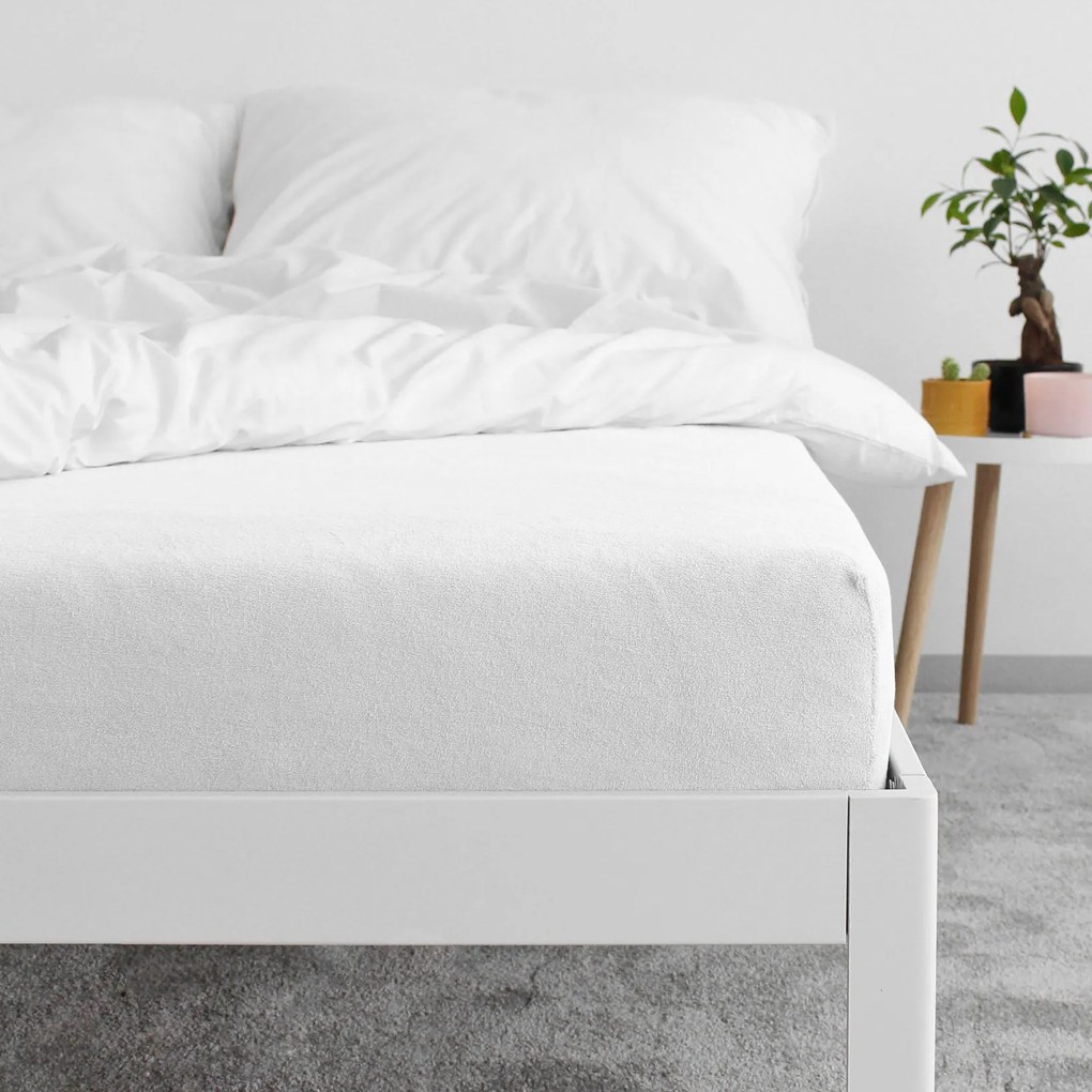 Goldea nepriepustná froté elastická plachta - biela 140 x 200 cm