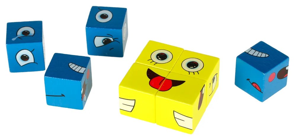 KIK Kreatívne bloky - hra tváre a emócie v plechovke | drevené kocky, edukačná 3+