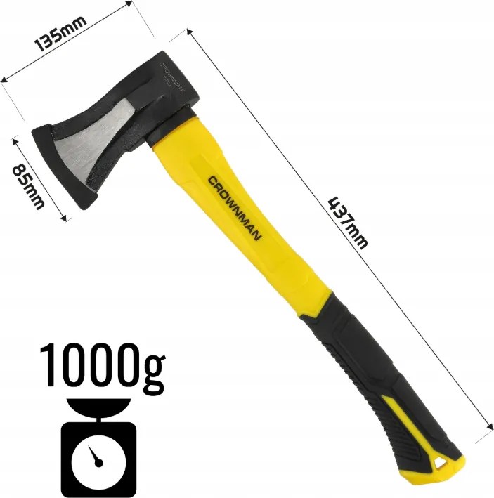 CROWNMAN Sekera na štiepanie dreva 1000g 45cm pevná hlava z uhlíkovej ocele