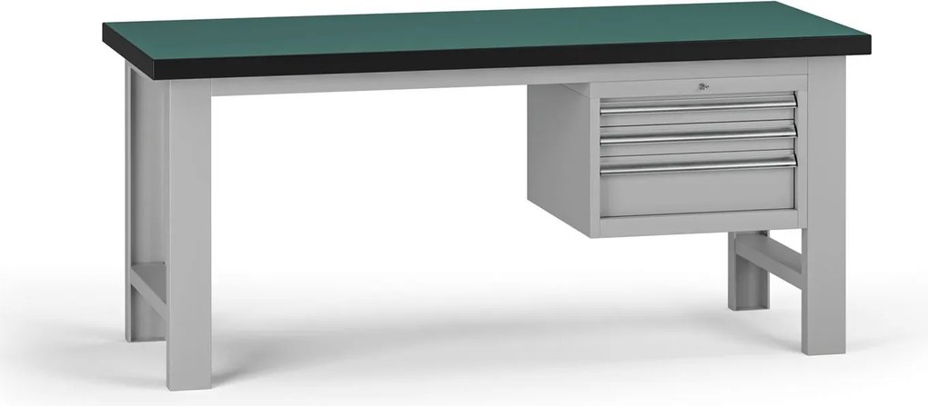 Pracovný stôl do dielne G8, 1800 x 750 x 800 mm, 1x kontejner, 3 zásuvky, sivá