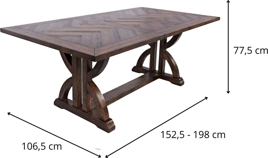 Jedálenský rozkladací stôl Avola 152/198 cm z masívu tmavohnedý