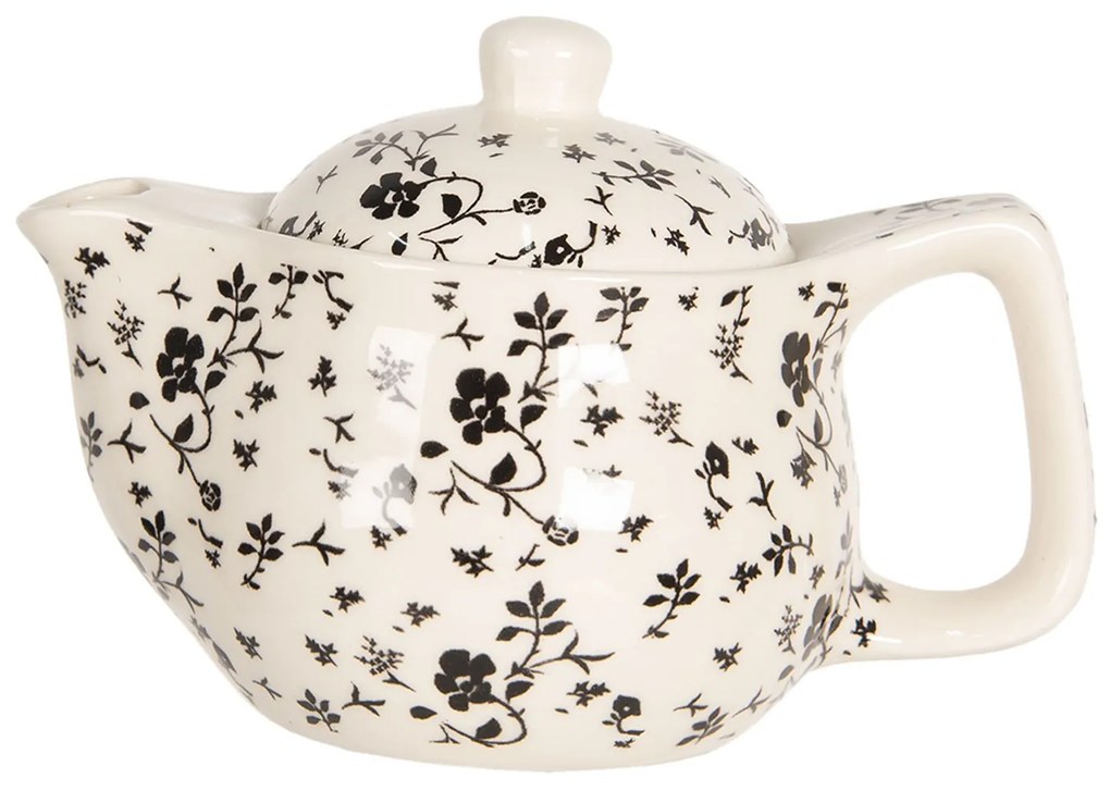 Konvička na čaj s drobnými čiernymi kvetmi - Ø 16*11 cm / 0,4L