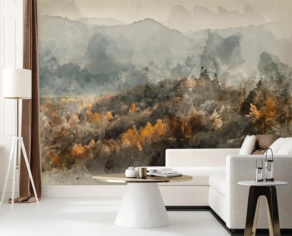 Gario Fototapeta Jesenný les zahalený v hmle - akvarelová abstrakcia Materiál: Vliesová, Rozmery: 200 x 140 cm