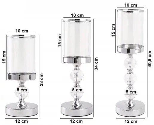Súprava 3 svietnikov v lesklom chróme