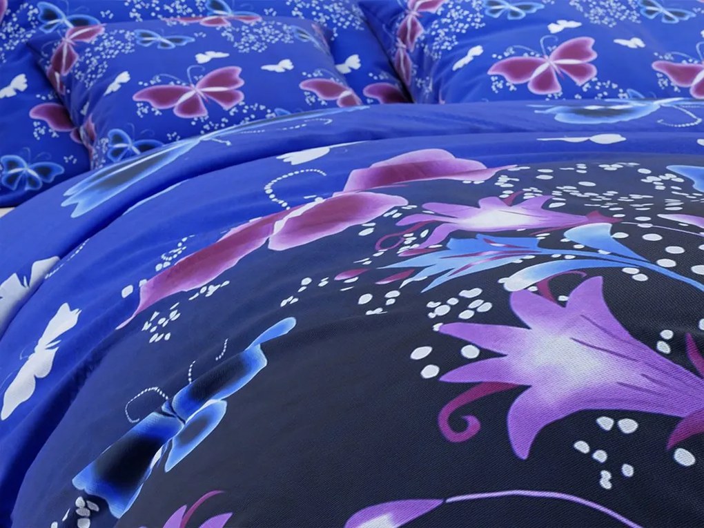 Bavlnené obliečky VIOLET BUTTERFLY tmavo modré Rozmer obliečky: 2 ks 70 x 90 cm | 200 x 220 cm