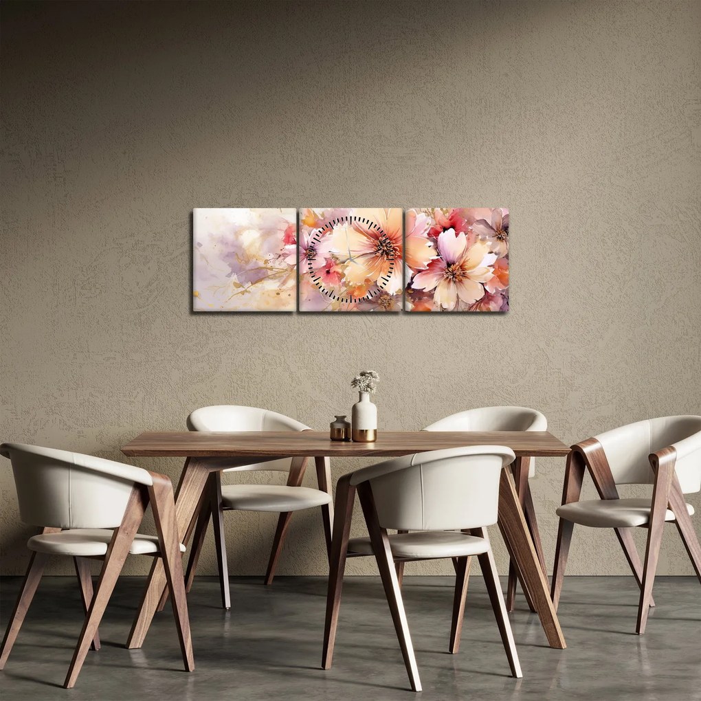 Obraz - Kvety (s hodinami) (90x30 cm)