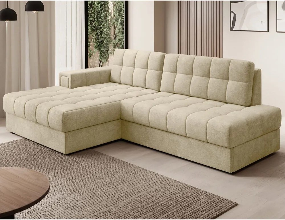 Svetlohnedá zamatová rozkladacia rohová pohovka (ľavý roh/s leňoškou) Blezalt – ELTAP