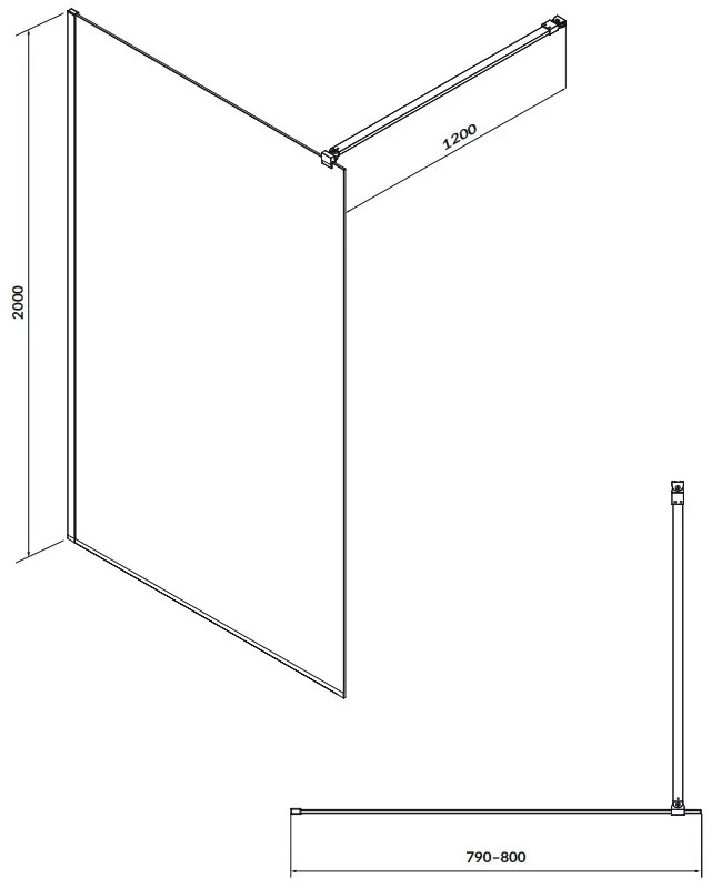 Cersanit Mille, sprchová zástena typu Walk-In 80x200 cm, 8mm číre sklo, čierny profil, S161-007