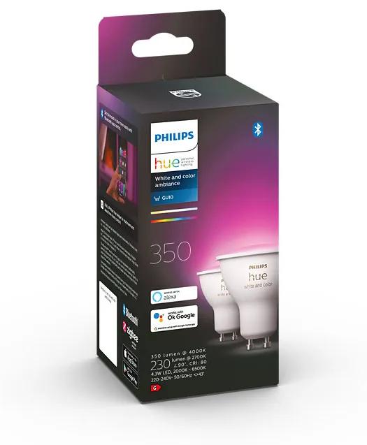 Philips Hue White and color ambiance 8719514340084 LED žiarovka GU10 4,3W/350lm 2000-6500K+RGB bluetooth 2-set