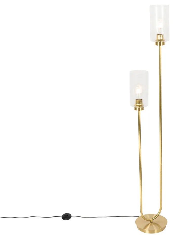 Stojaca lampa v štýle art deco zlatá so sklom 2-žiarovková - Laura