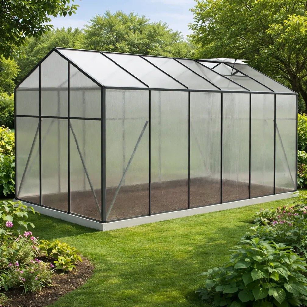 Skleník so základňou BestBerg BBGH‑1206B / 7,05 m² / 371 × 190 × 194 cm / čierna