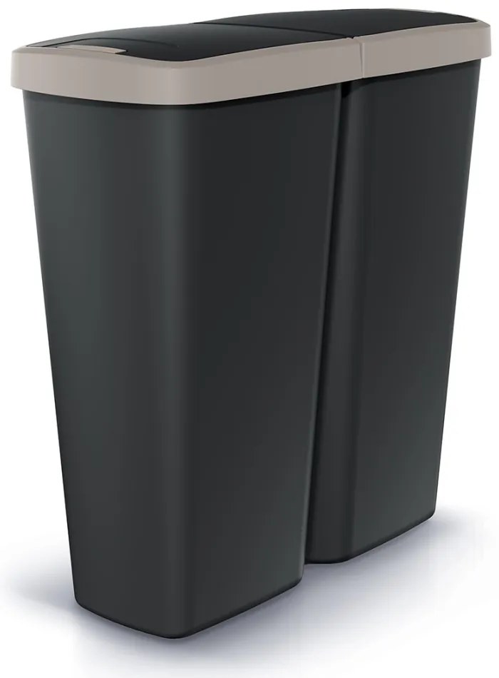 Odpadkový kôš DUO čierny, 50 l, hnedá / čierna