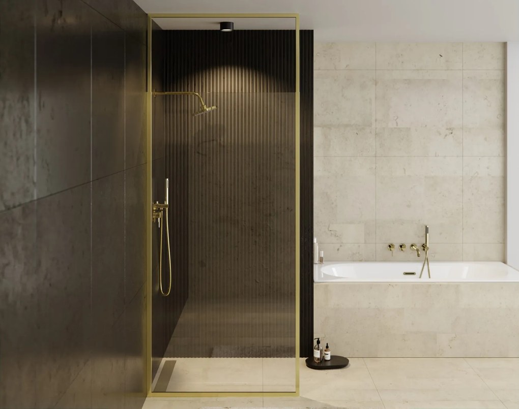 Besco Sprchovací kút Walk-In ICON GOLD 100 (110x 120), výška 200 cm - bez vaničky BESCO-Rozmery: šírka: 120