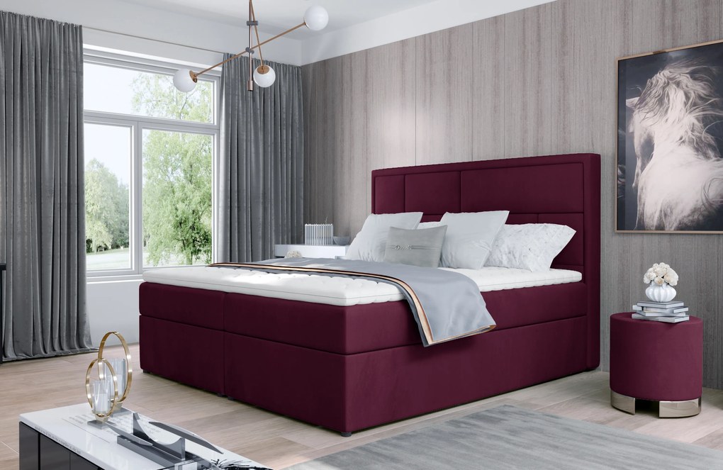 Kvalitná box spring posteľ Meredit 180x200, vínová Velvet