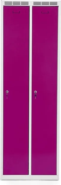 Kovová šatníková skriňa Trestles SS2M 1800x600x500 mm, 2 oddiely, fialové dvere Podnož: sokel, Zámok: cylindrický