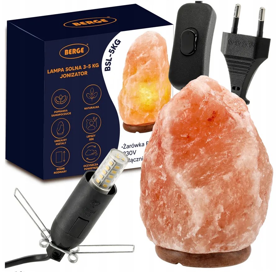BERGE Soľná lampa 3-5kg - Ionizátor / nočná lampa
