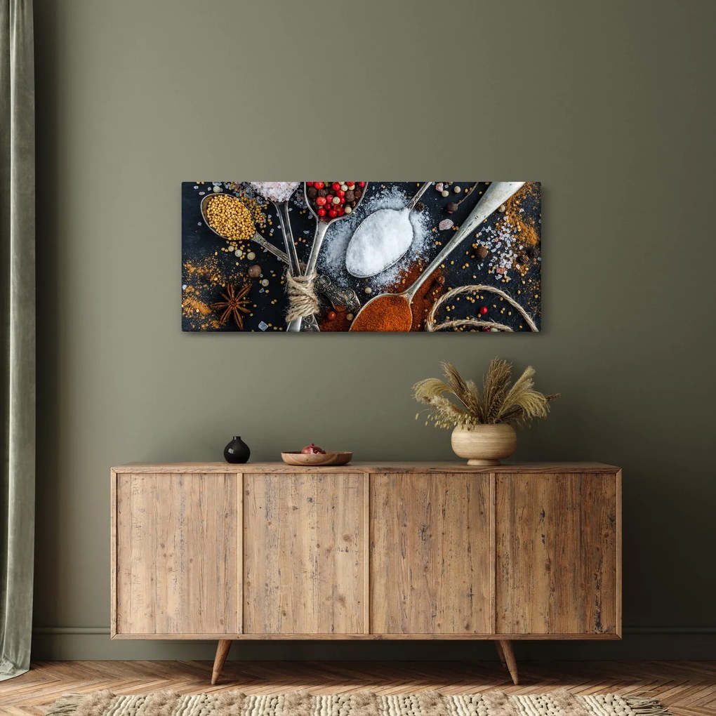 Obraz lyžíc s korením (120x50 cm)