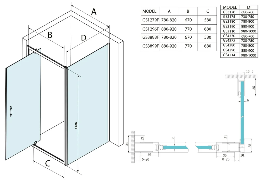 Gelco Gelco, SIGMA SIMPLY obdĺžniková sprchová zástena pivot dvere 900x750mm L/P varianta, číre sklo, GS1296GS3175