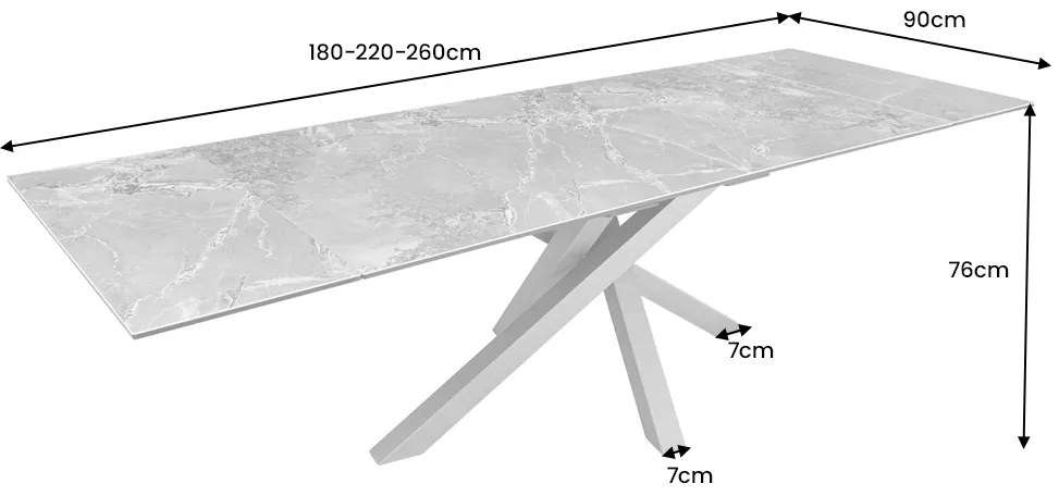 Rozťahovací keramický stôl Paquita 180-220-260 cm sivý mramor