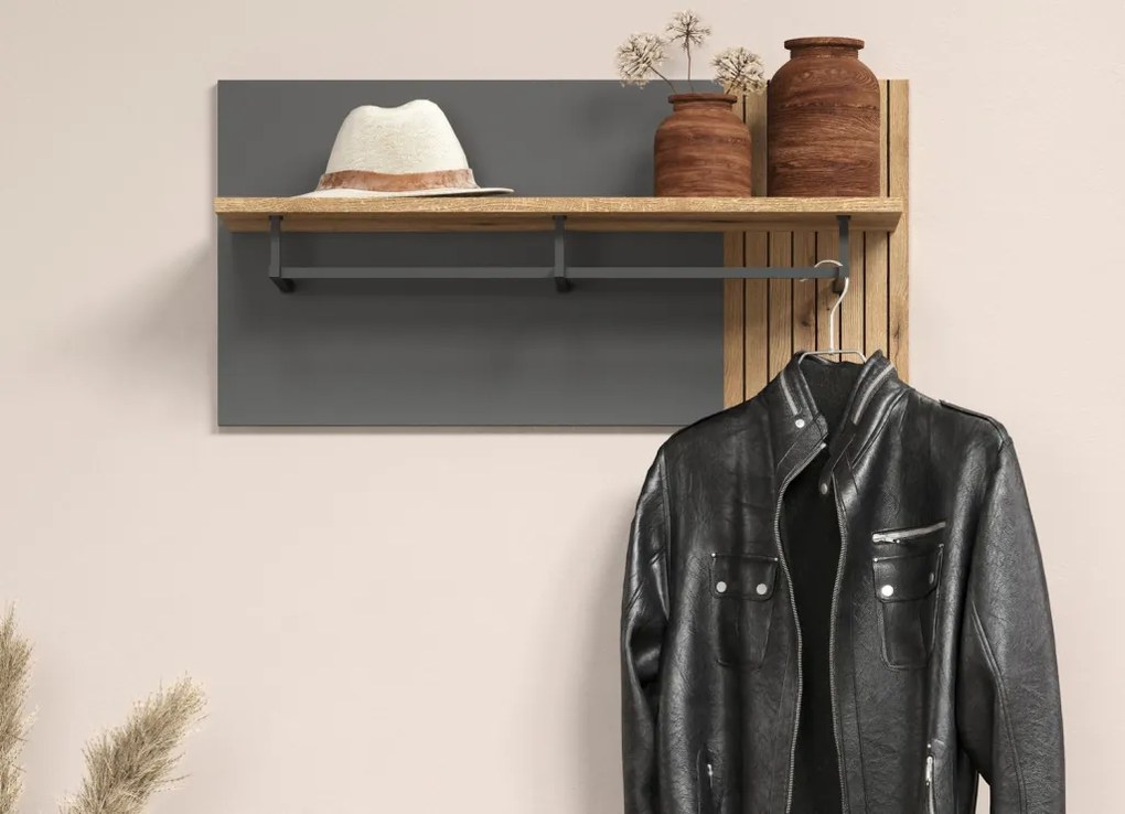 Nástenný šatníkový panel Esteban, antracit/dub evoke