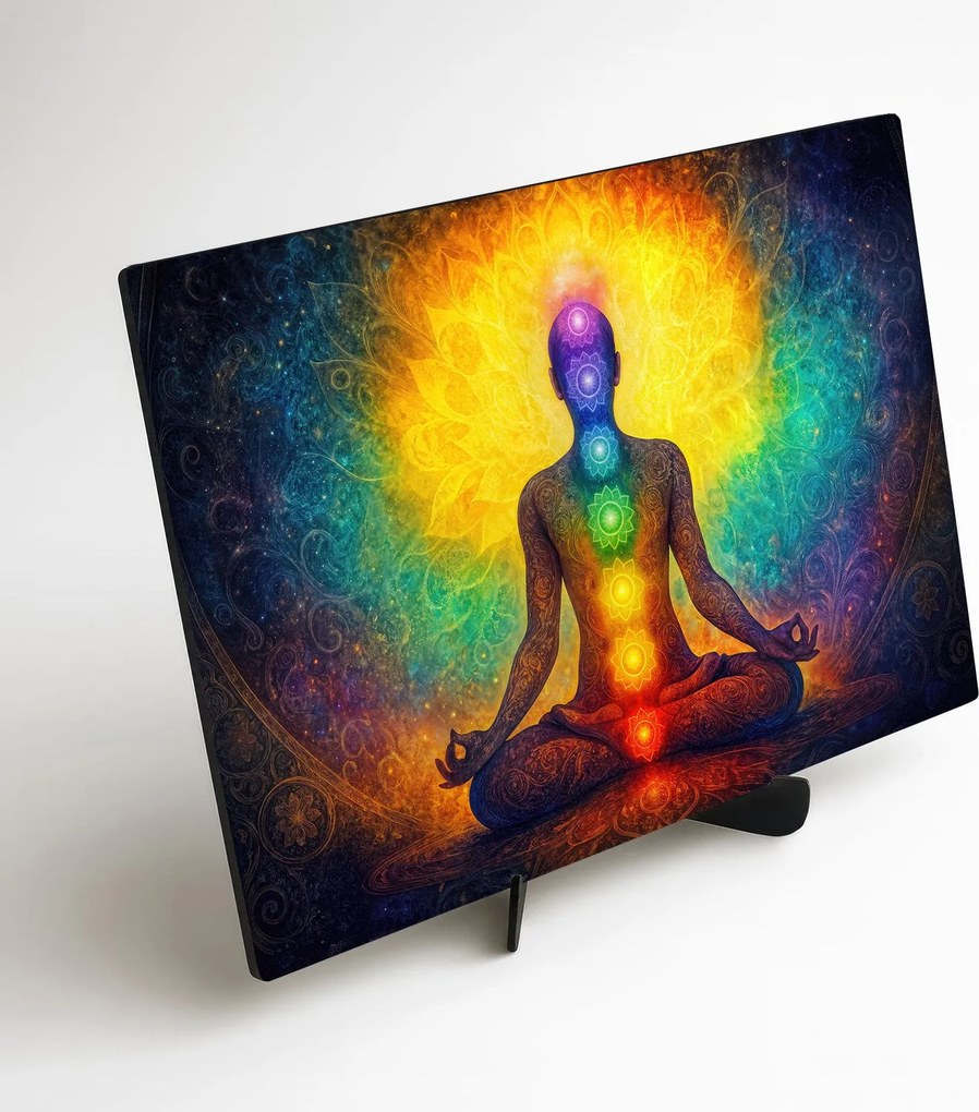 DUBLEZ | Drevený obraz meditácie - Jóga a čakry | UV potlač, Premium