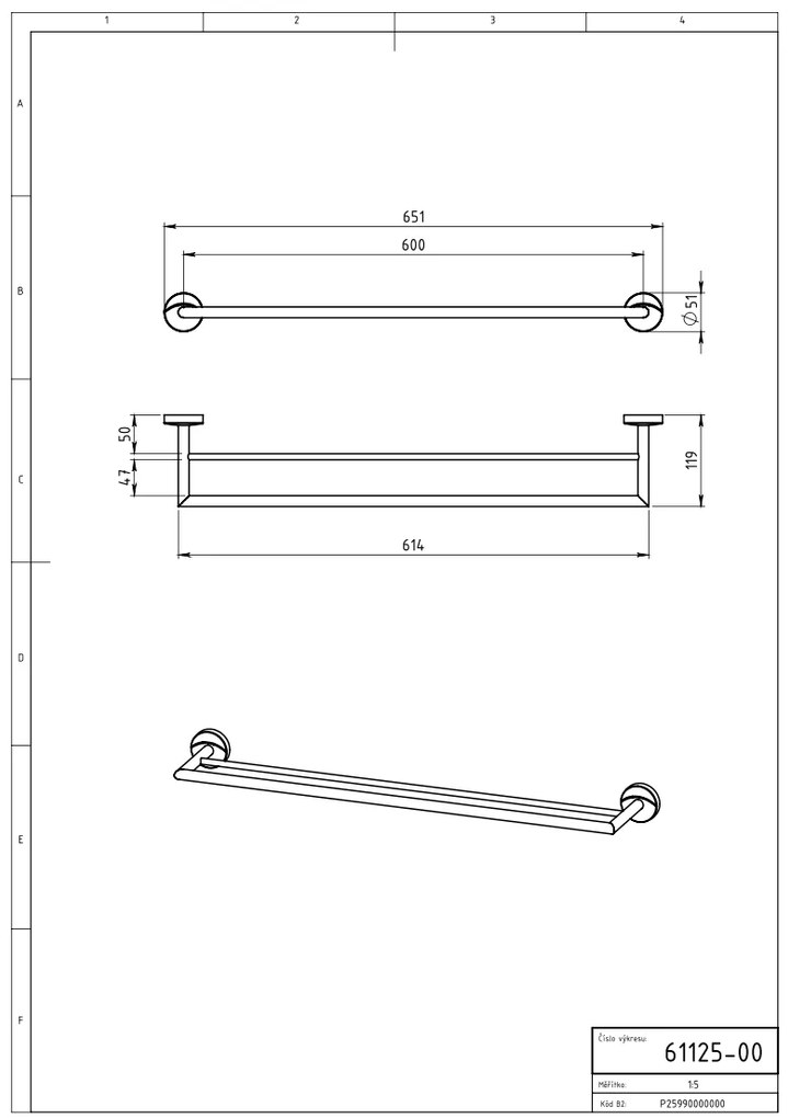 Novaservis - Dvojitý držiak uterákov 650 mm Metalia 11 chróm, 0125,0