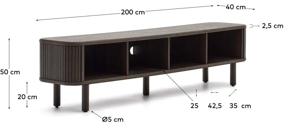 Tmavohnedý TV stolík v dekore jaseňa 200x50 cm Mailen – Kave Home