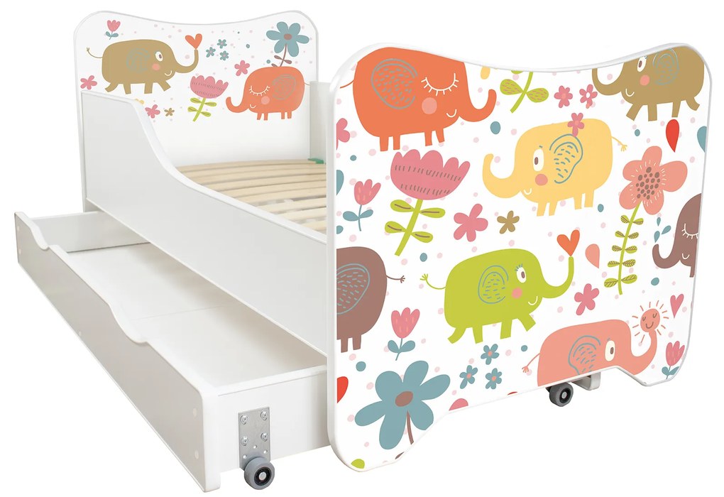 TOP BEDS Detská posteľ Happy Kitty 140x70 sloníky so zásuvkou