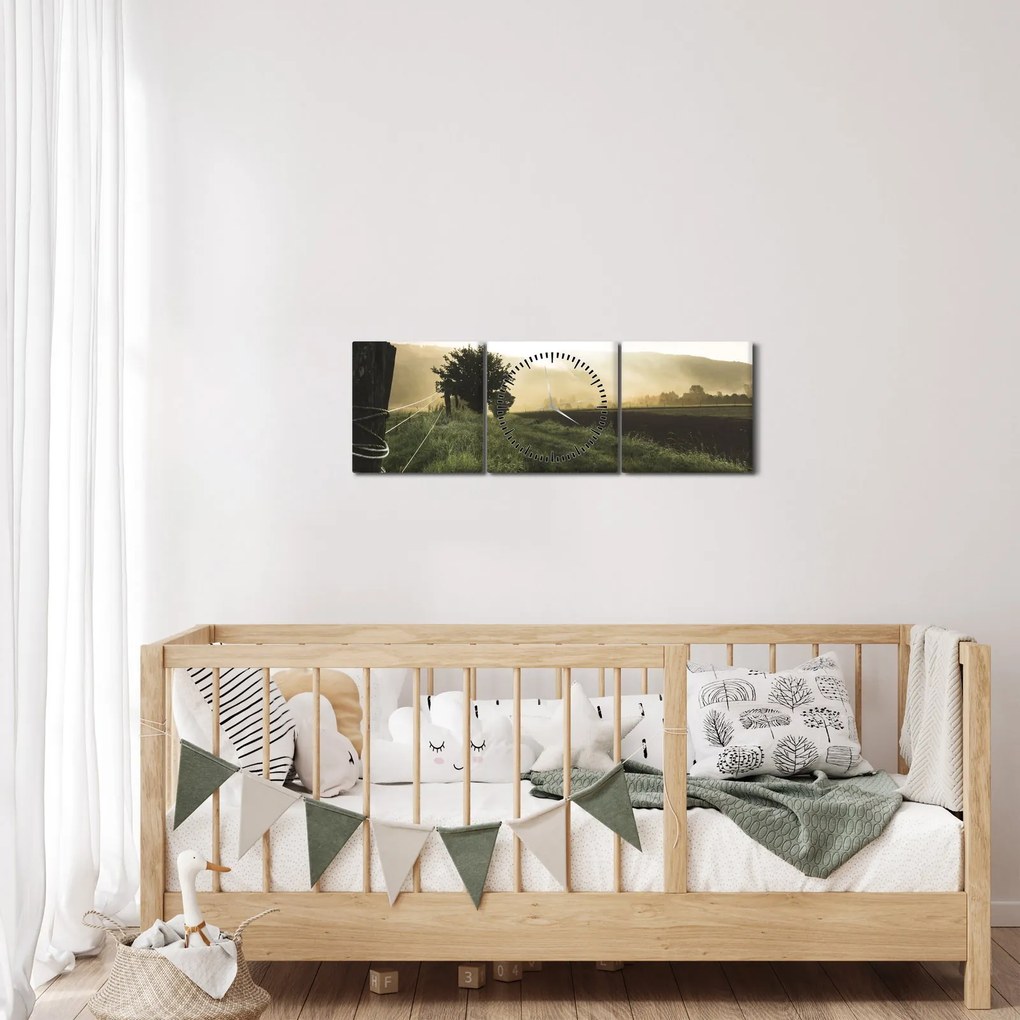 Obraz lúky (s hodinami) (90x30 cm)