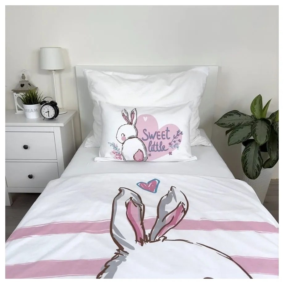 Bielo-ružové bavlnené detské obliečky do postieľky 100x135 cm Bunny "Sweet" – Jerry Fabrics
