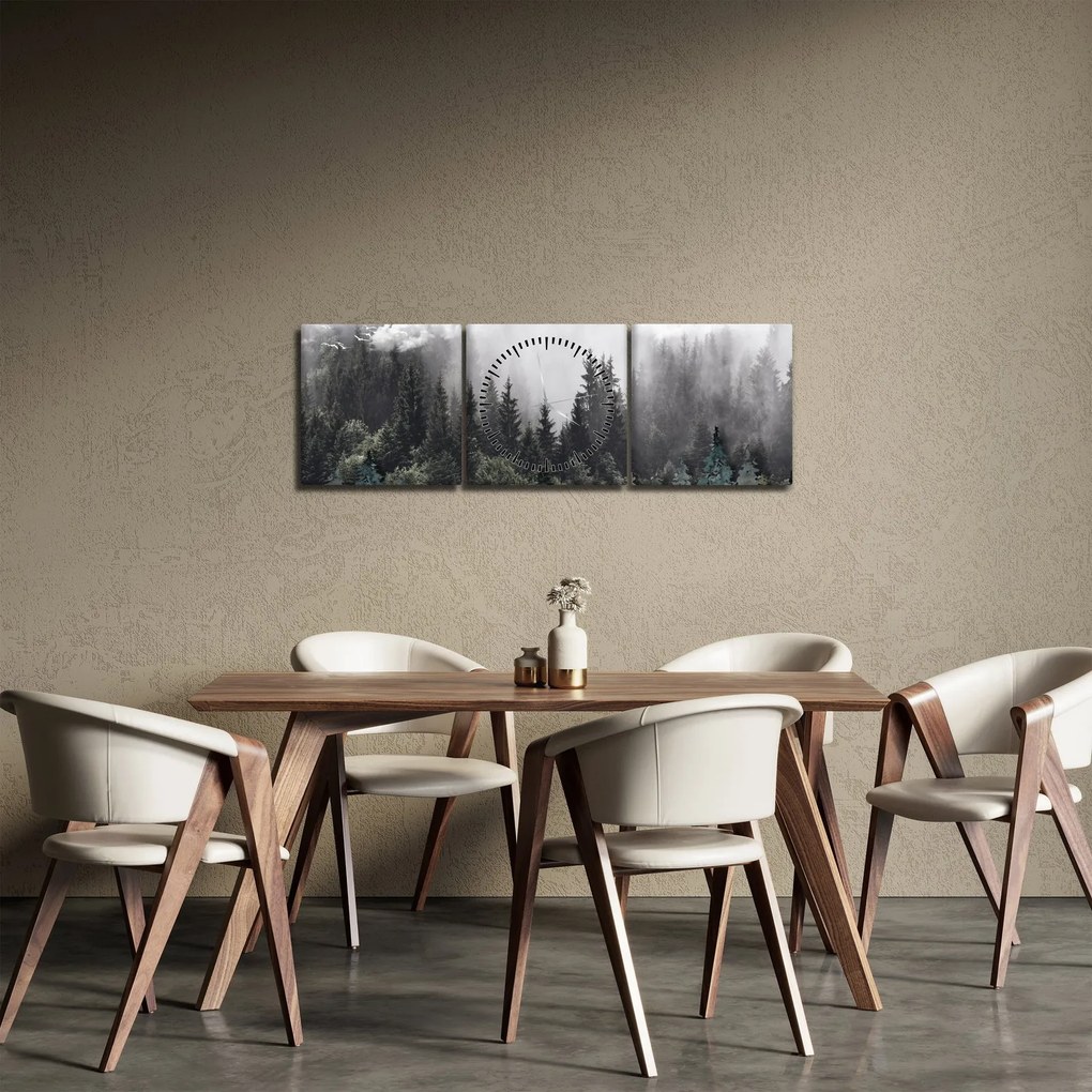 Obraz - Les s ilustrovanými prvkami (s hodinami) (90x30 cm)