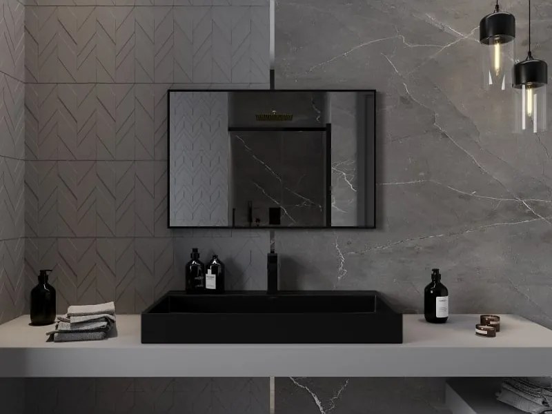 Mexen Loft kúpeľňové zrkadlo obdĺžnikové 90 x 60 cm, čierny rám - 9852-090-060-000-70